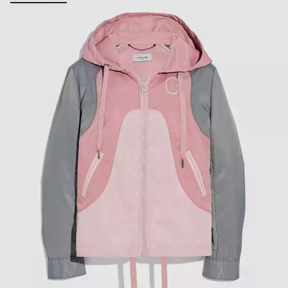 COACH Western Windbreaker Pink and Gray Hooded Jacket Size 2